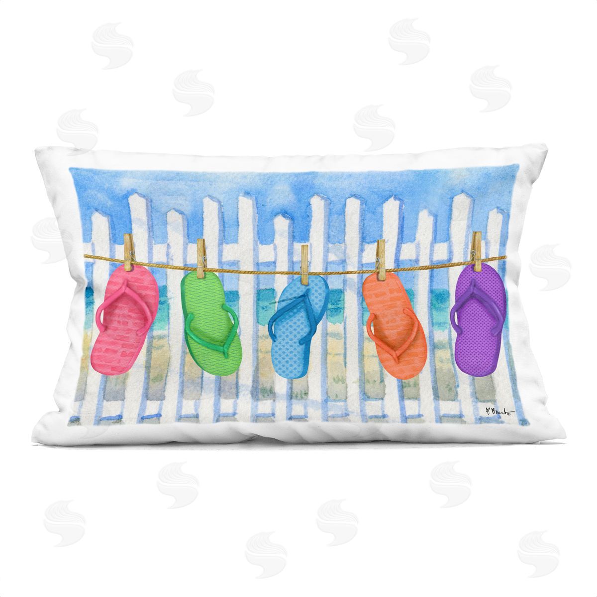 Paul Brent Flip Flop Clothesline Plush Polyester Art Print Pillow