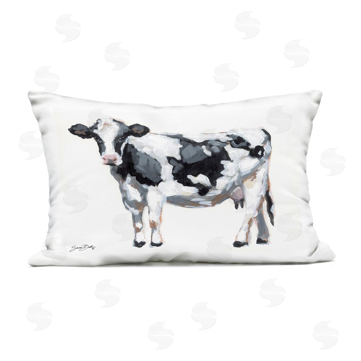 Sara Baker Dairy Cow on White Plush Polyester Art Print Pillow