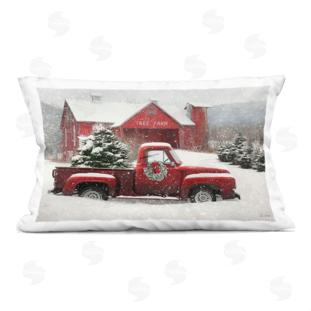 Lori Deiter Festive Tree Farm Pickup Plush Polyester Art Print Pillow