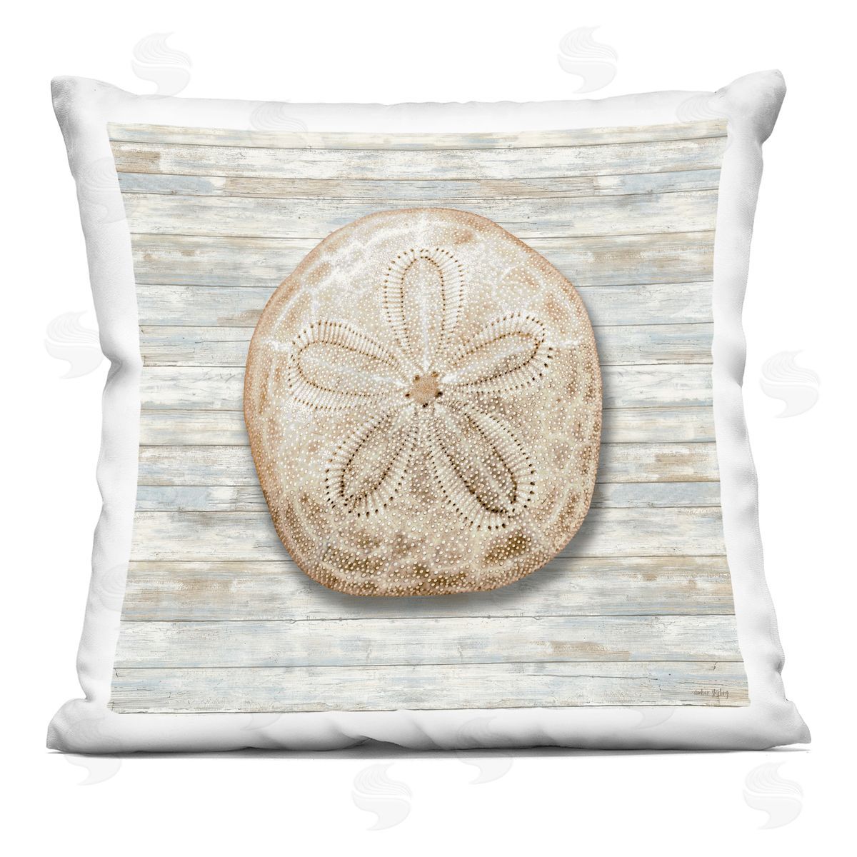 Amber Sterling Sand Dollar On Shiplap Plush Polyester Art Print Pillow