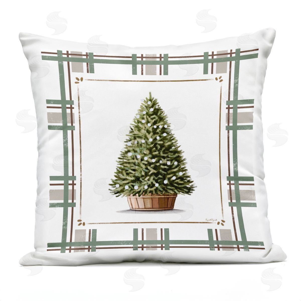 Elizabeth Tyndall Potted Christmas Tree Plaid Plush Polyester Art Print Pillow