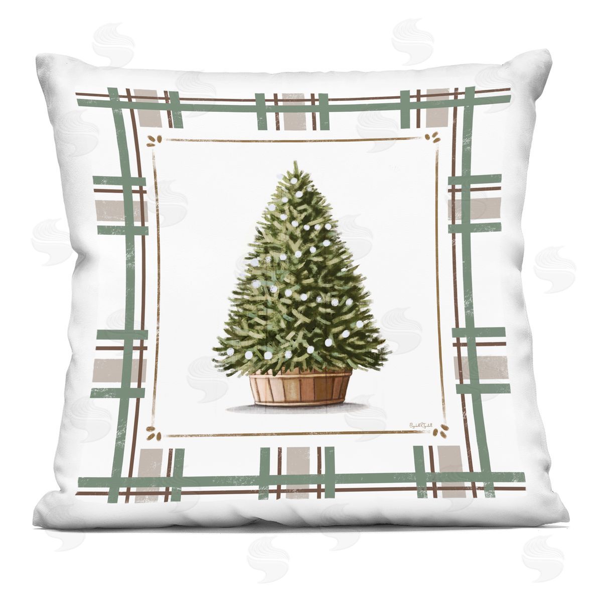 Elizabeth Tyndall Potted Christmas Tree Plaid Plush Polyester Art Print Pillow