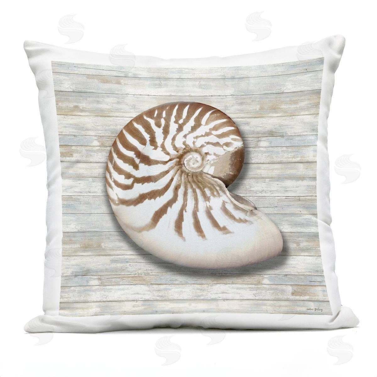 Amber Sterling Cowrie Shell on Shiplap Plush Polyester Art Print Pillow