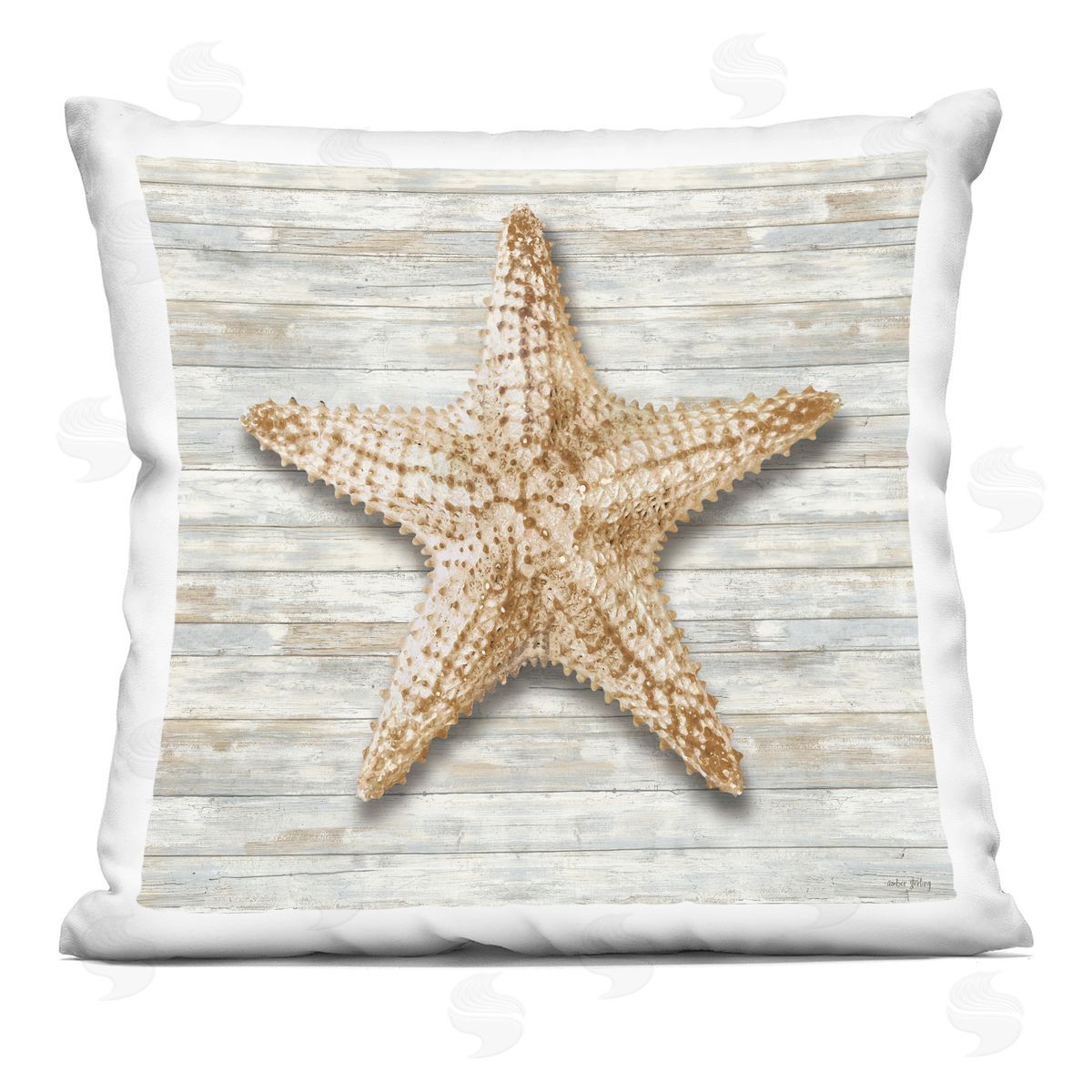 Amber Sterling Starfish On Shiplap Plush Polyester Art Print Pillow