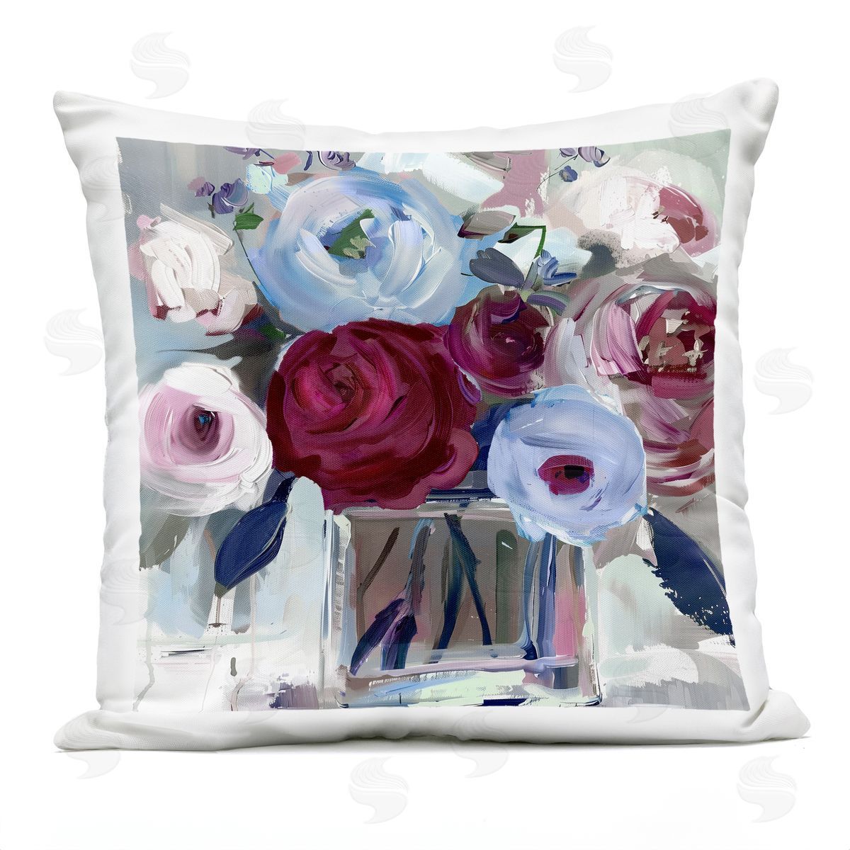 Annabelle Hall Wine and Wedgewood Flowers Plush Polyester Art Print Pillow