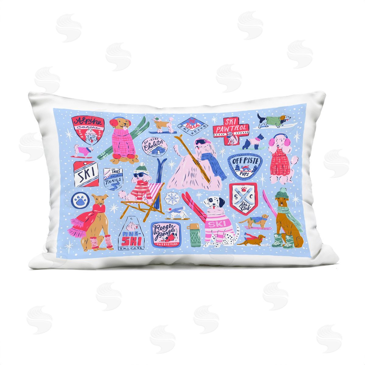Krissy Mast Ski Dogs Composition Plush Polyester Art Print Pillow