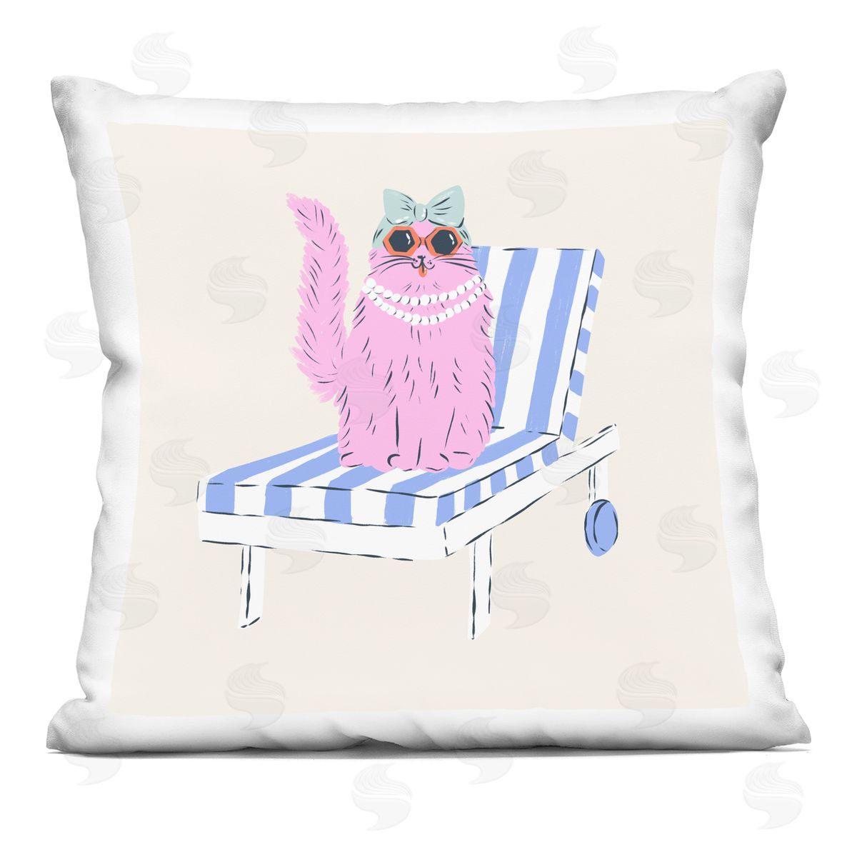 Krissy Mast Pink Cat Lounge Chair Plush Polyester Art Print Pillow