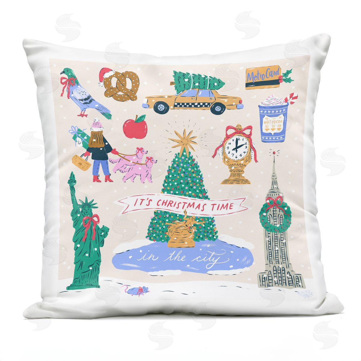 Krissy Mast Christmas In New York City Plush Polyester Art Print Pillow