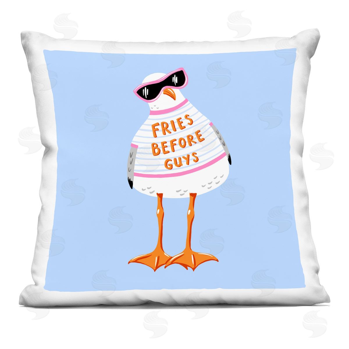 Bex Morley Design Fries Before Guys Seagull Plush Polyester Art Print Pillow