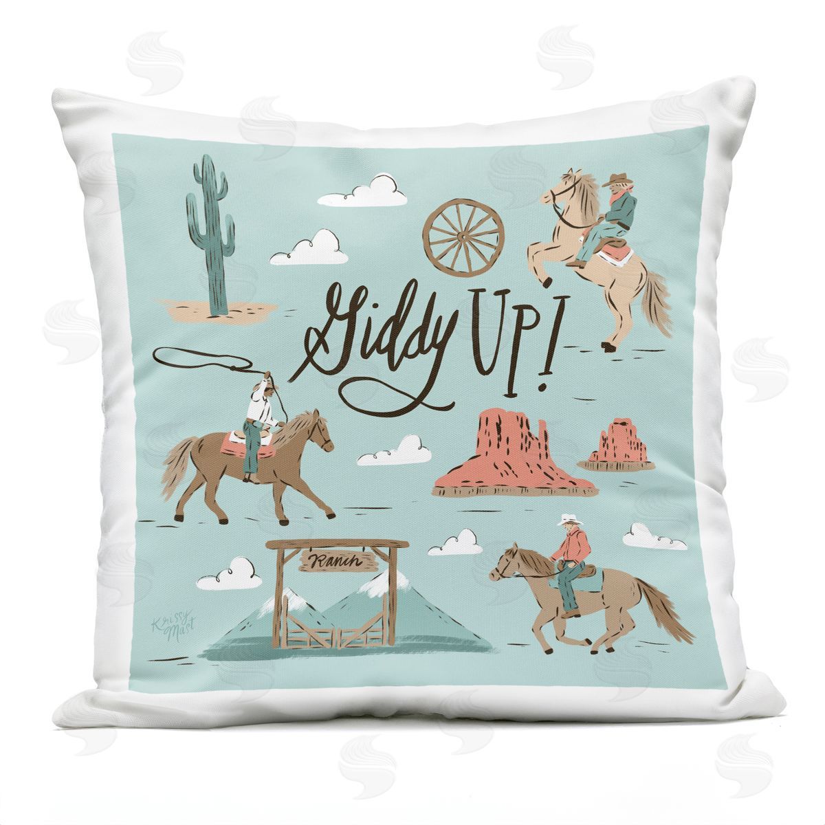 Krissy Mast Giddy Up Cowboys & Ranch Plush Polyester Art Print Pillow