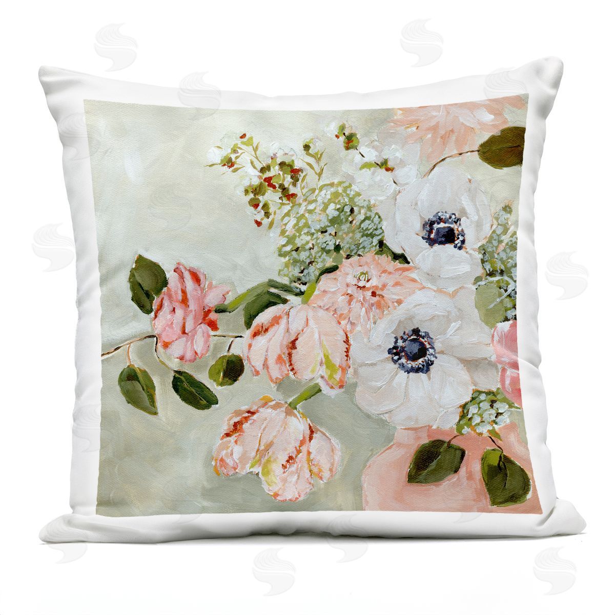 Annie Quigley Subtle Spring Pink & White Flowers Plush Polyester Art Print Pillow