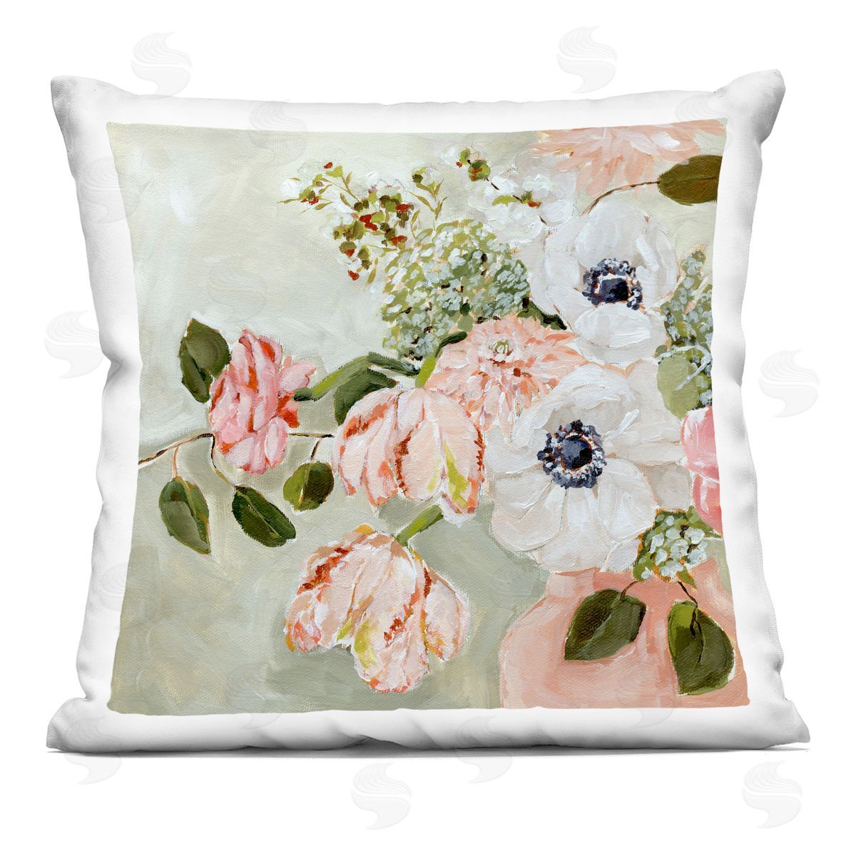 Annie Quigley Subtle Spring Pink & White Flowers Plush Polyester Art Print Pillow