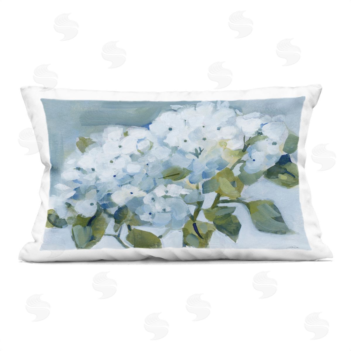 Katrina Pete Blue Spring Cottage Hydrangeas Plush Polyester Art Print Pillow