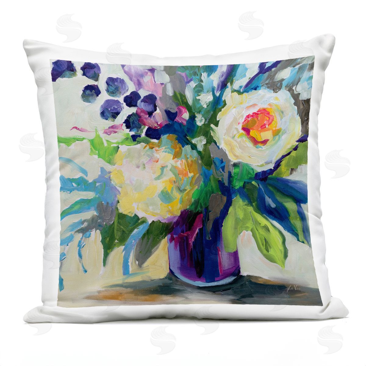 Jeanette Vertentes Amethyst Flower Bouquet Plush Polyester Art Print Pillow