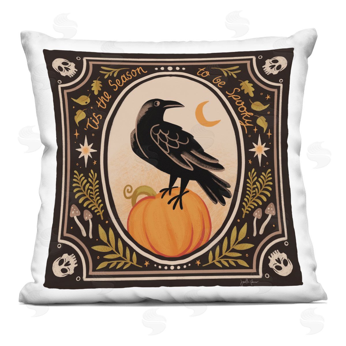 stupell industries Janelle Penner | Spooky Season Black Crow Printed Throw Pillow