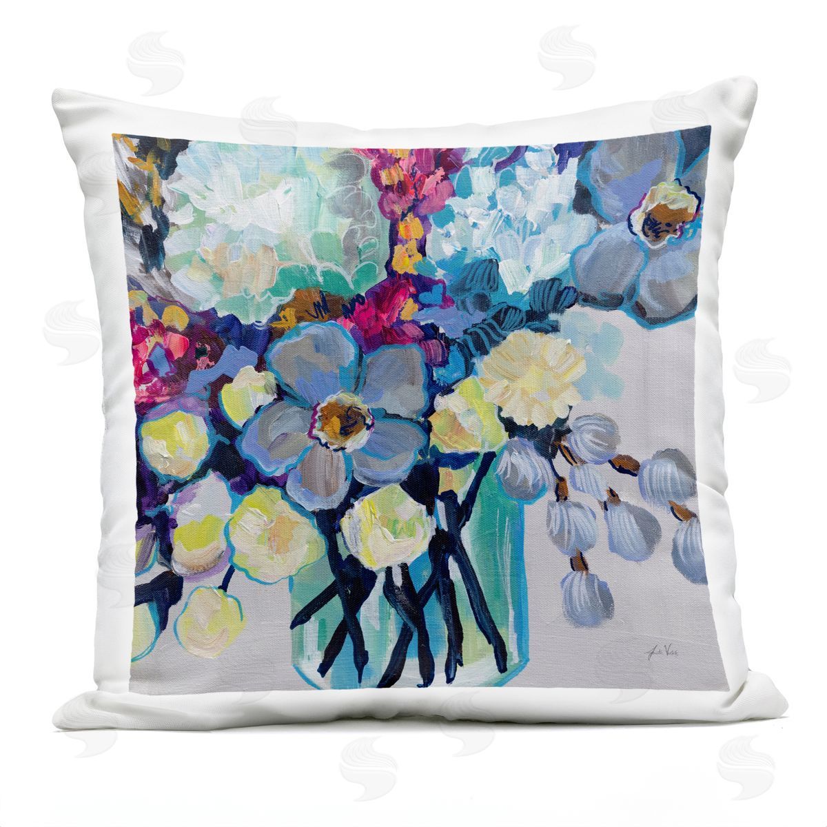 Jeanette Vertentes Affectionate Flower Bouquet Plush Polyester Art Print Pillow