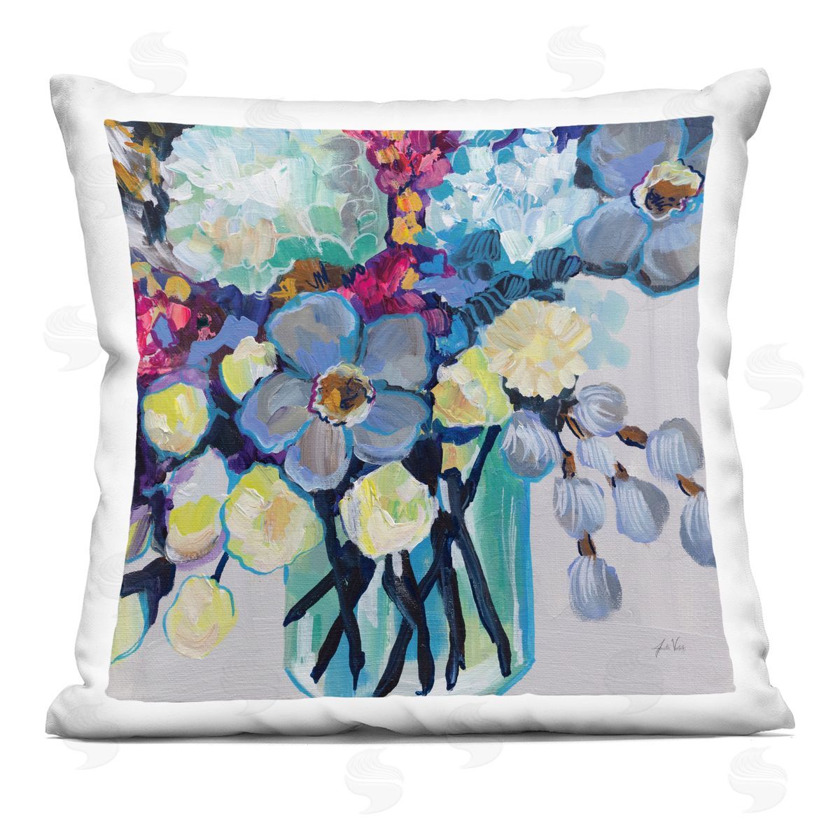 Jeanette Vertentes Affectionate Flower Bouquet Plush Polyester Art Print Pillow