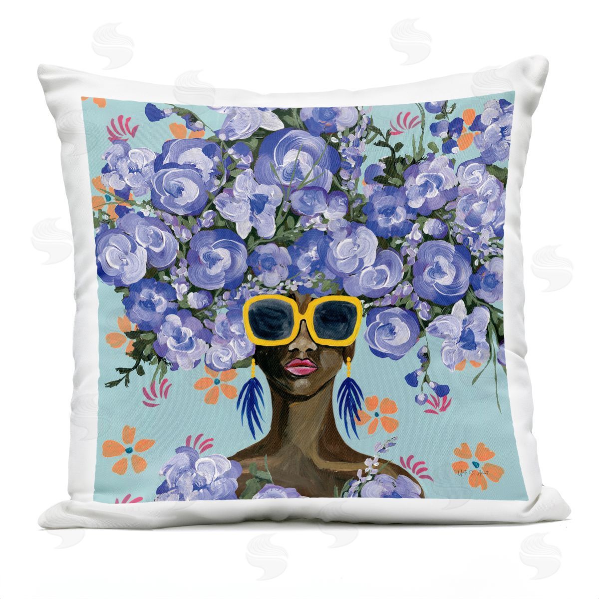 Yvette St. Amant Sunning In Blue Florals Plush Polyester Art Print Pillow