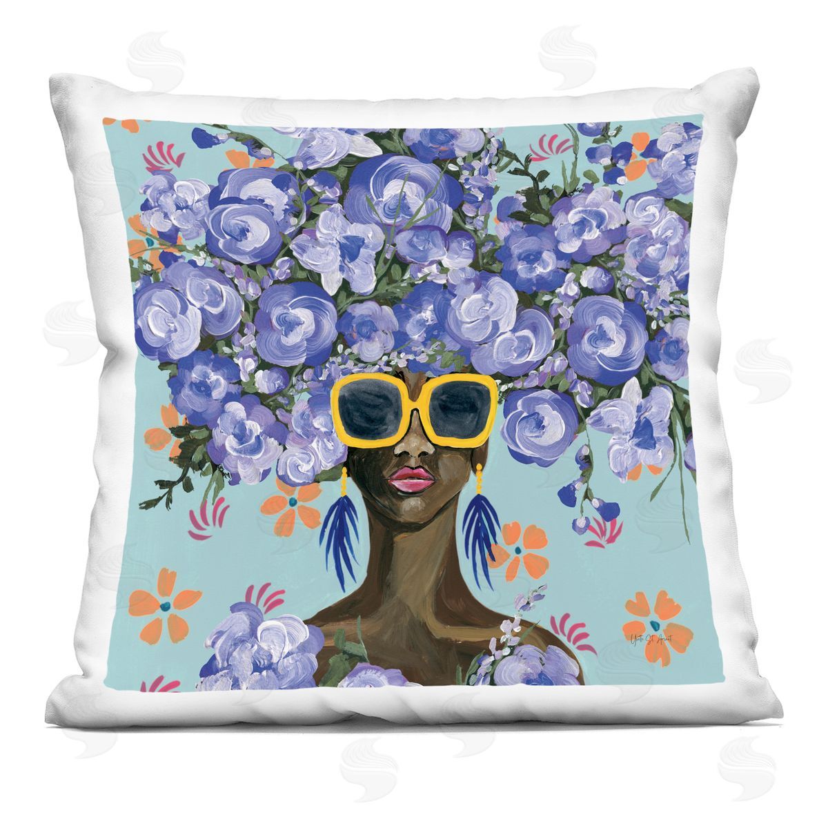 Yvette St. Amant Sunning In Blue Florals Plush Polyester Art Print Pillow
