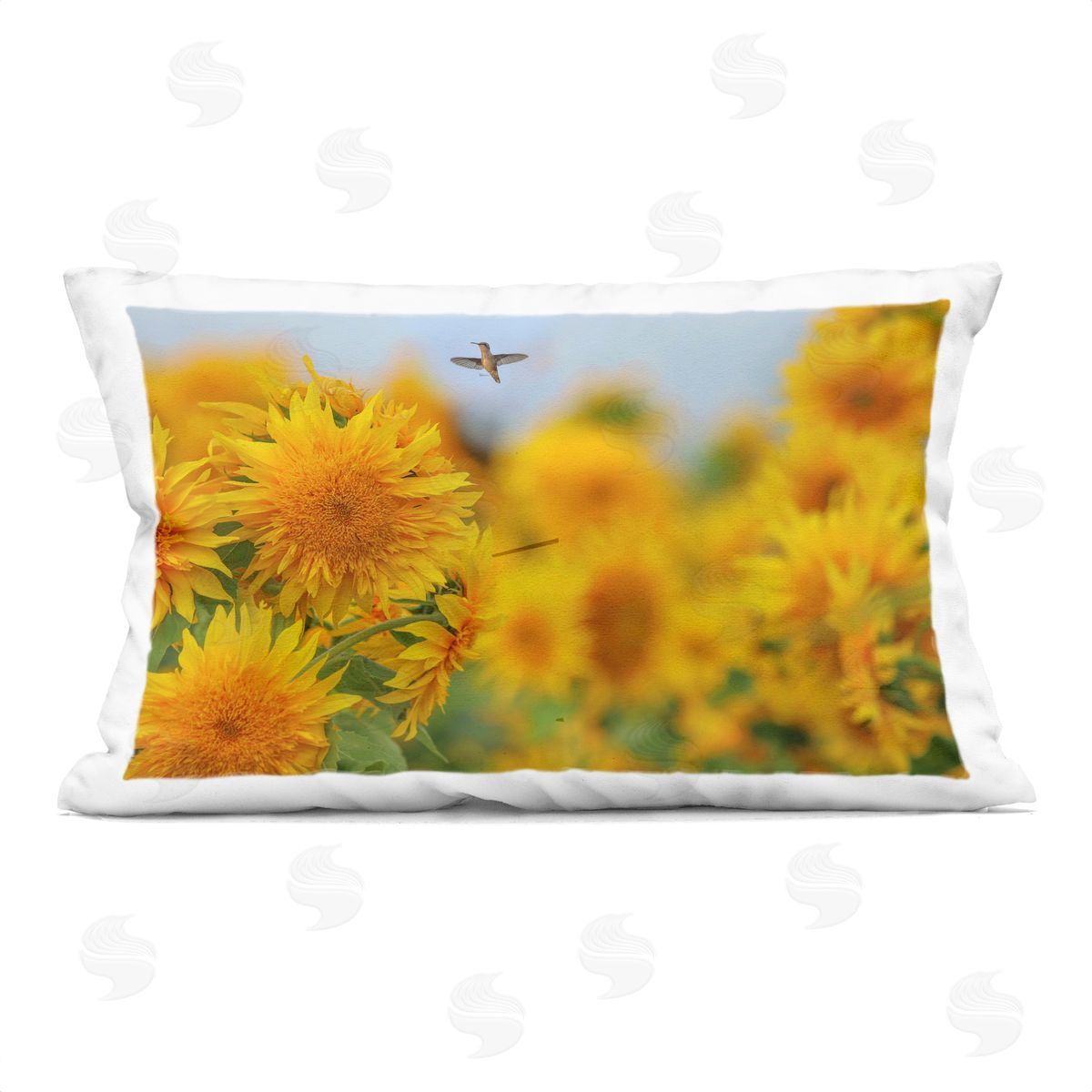 Carrie Ann Grippo-Pike Happy Hummingbird & Sunflowers Plush Polyester Art Print Pillow