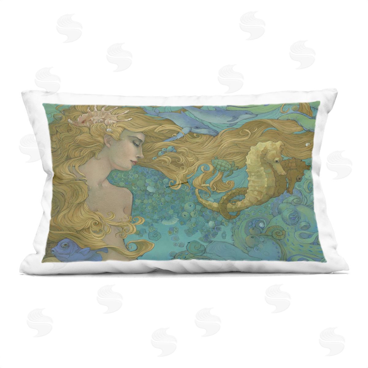Christina P. Wyatt Mother Ocean Mermaid Portrait Plush Polyester Art Print Pillow