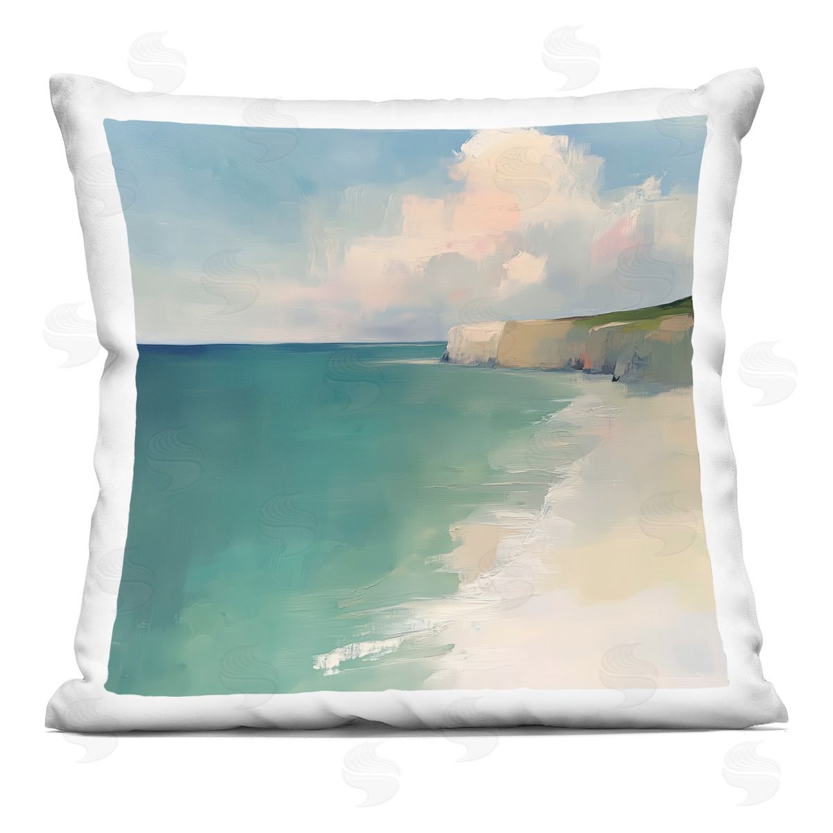 Annabelle Hall Turquoise Horizons Beach Landscape Plush Polyester Art Print Pillow
