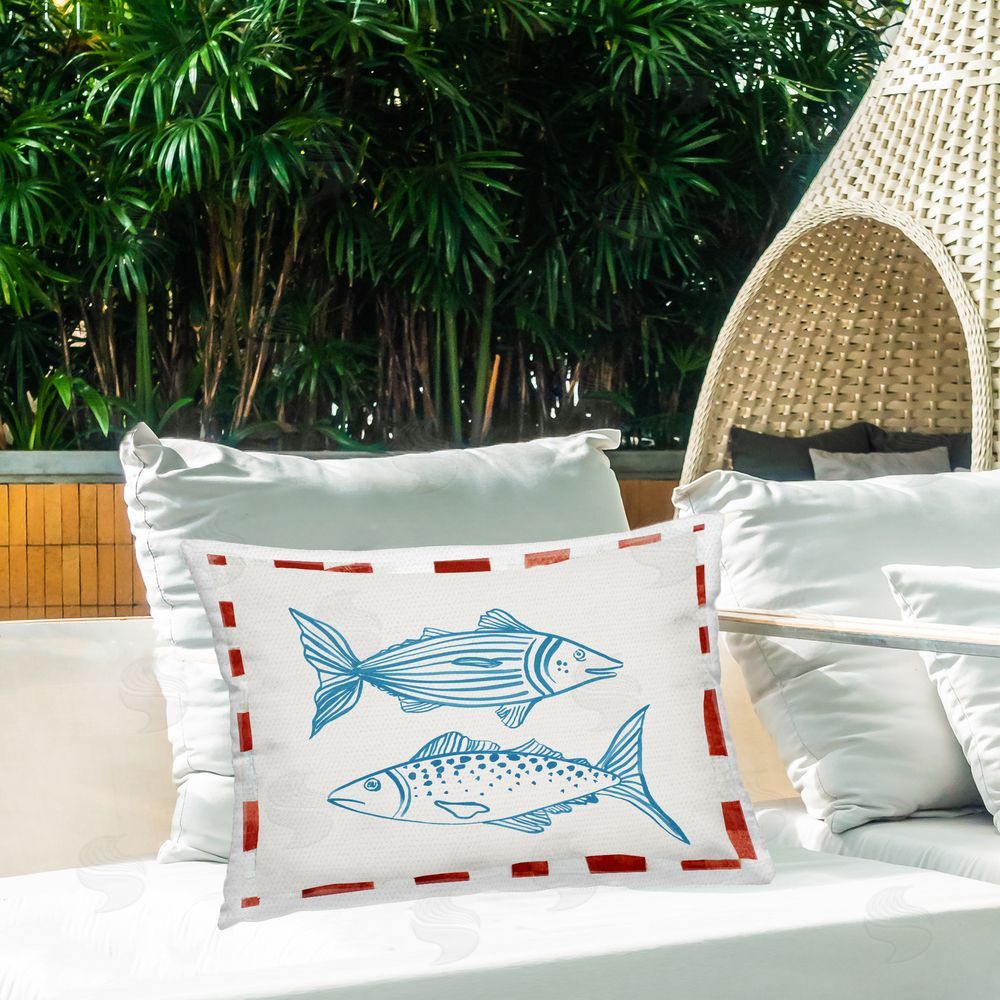 Hannah Dawson Ocean Fish Sketch Outdoor Rectangular Pillow on Patio