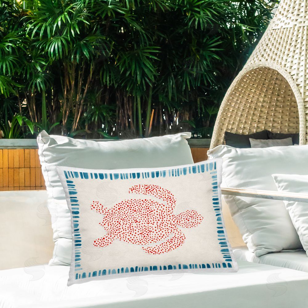 Hannah Dawson Dotted Depths Turtle Outdoor Rectangular Pillow on Patio