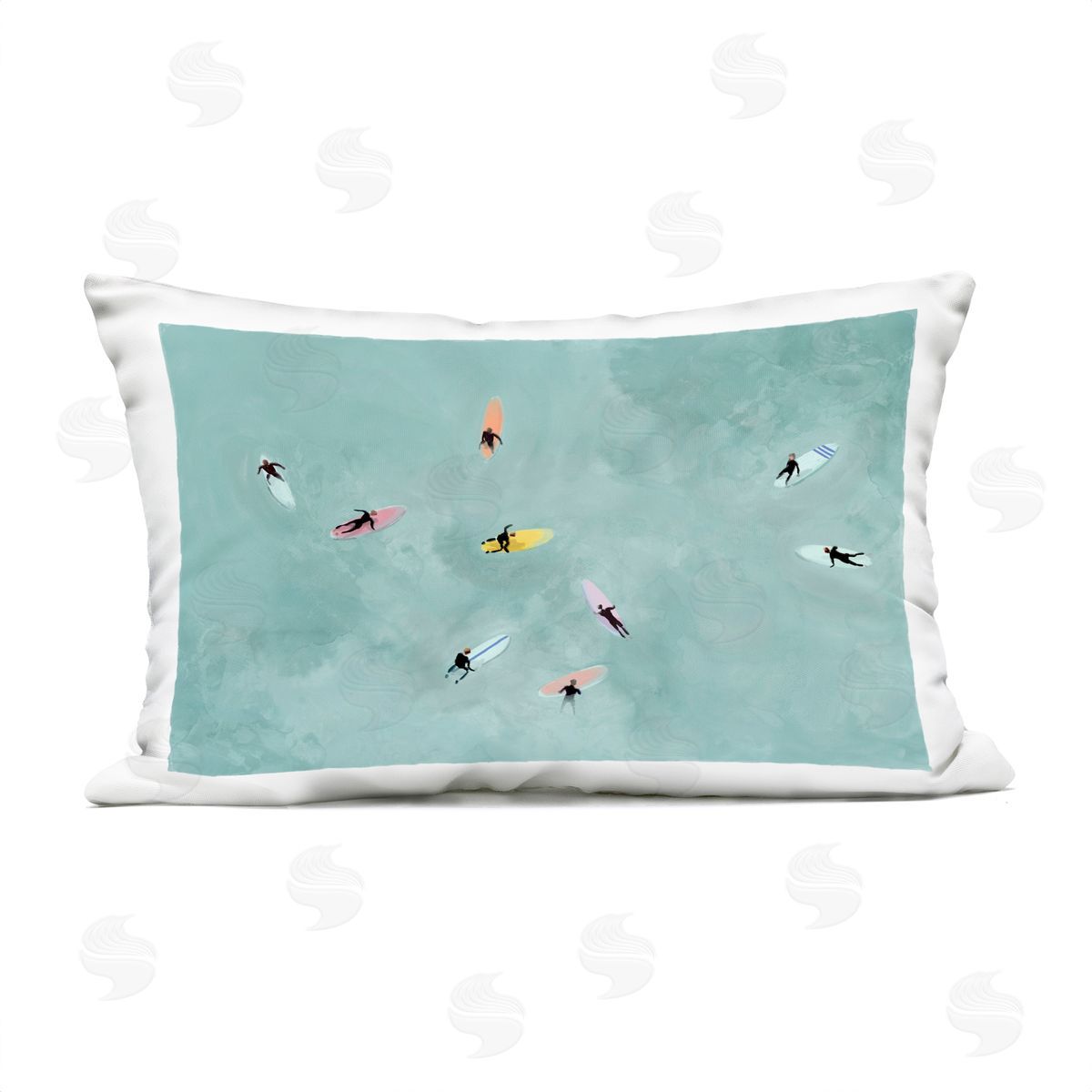 Lily K. Surfers Floating On Waves Plush Polyester Art Print Pillow
