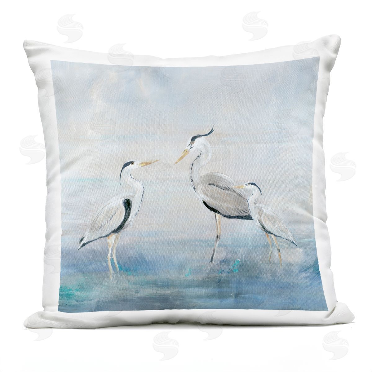Lily K. Coastal Heron Family Plush Polyester Art Print Pillow