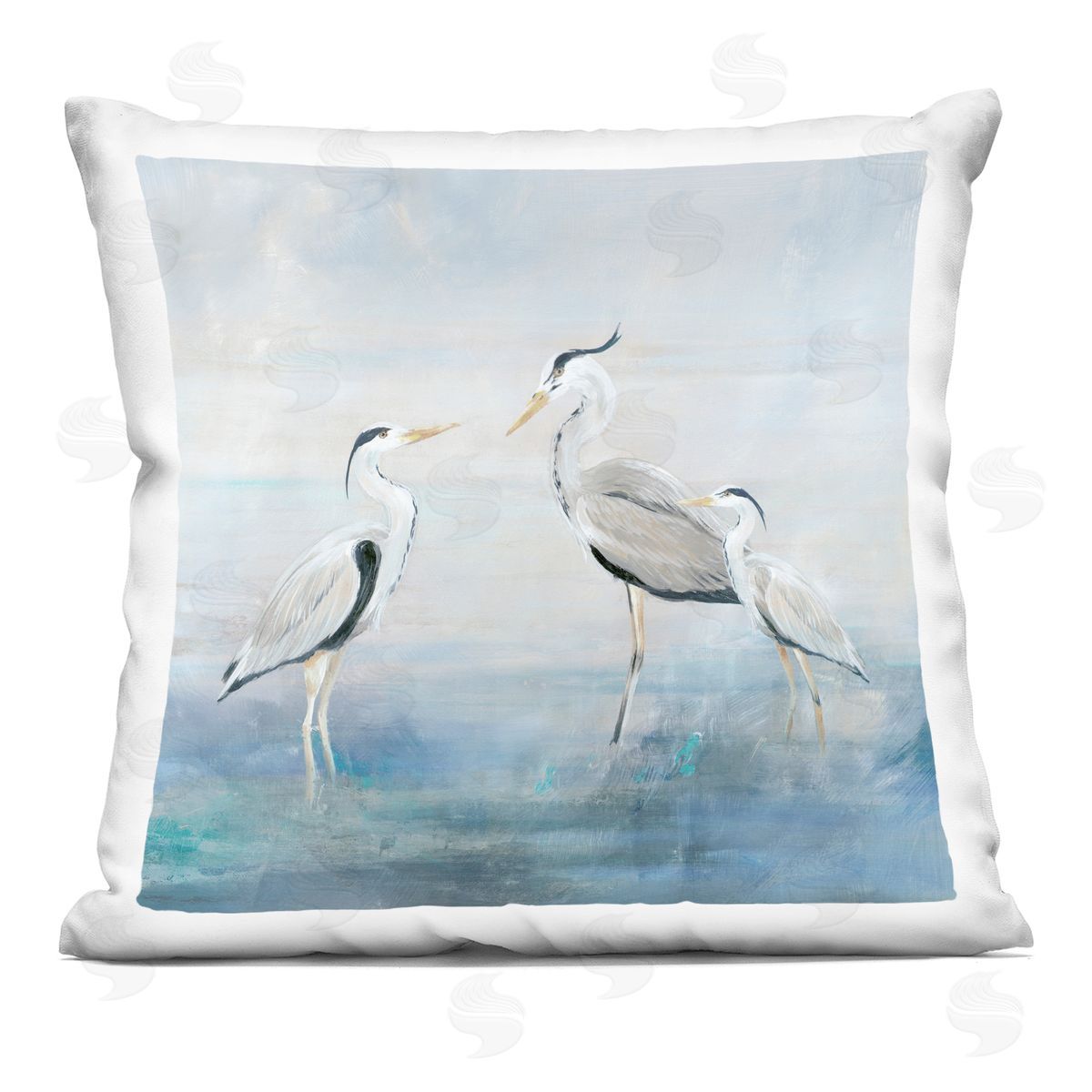 Lily K. Coastal Heron Family Plush Polyester Art Print Pillow