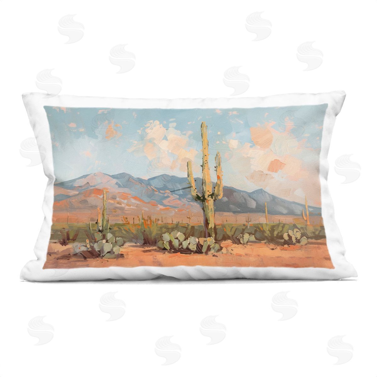 Nina Blue Pink Desert with Daubed Clouds Plush Polyester Art Print Pillow