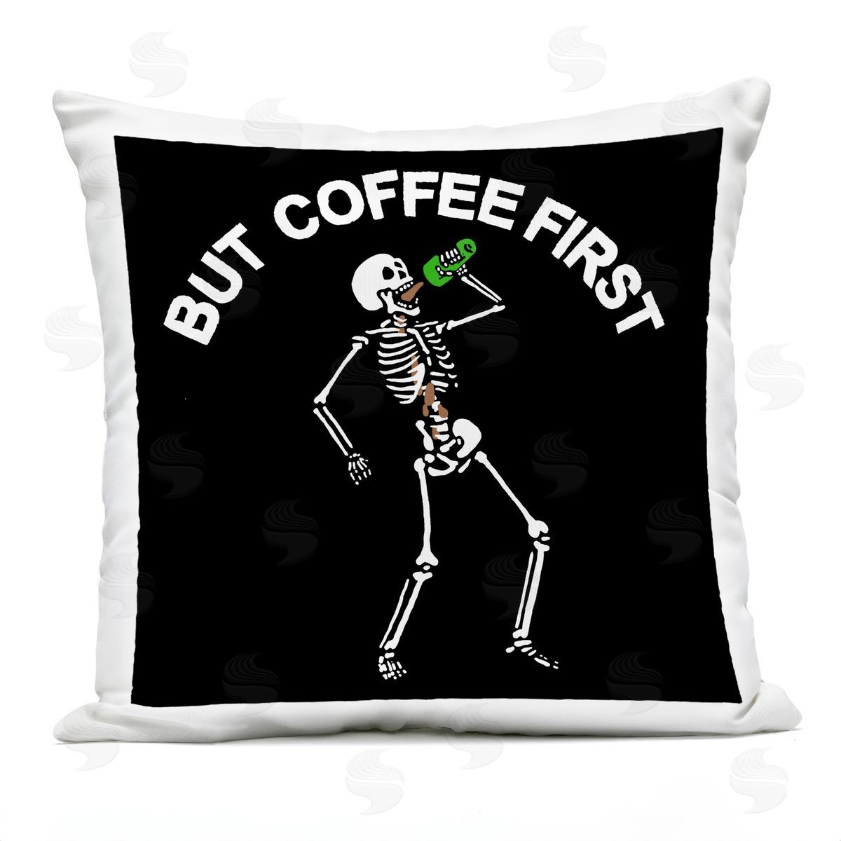 Jedco Brands, Inc. But Coffee First Skeleton Plush Polyester Art Print Pillow