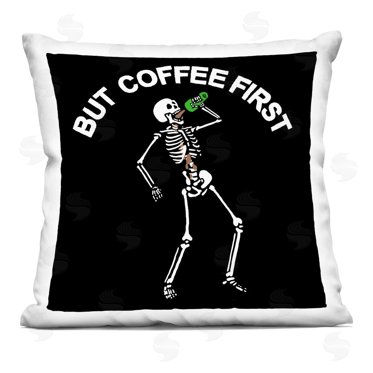 Jedco Brands, Inc. But Coffee First Skeleton Plush Polyester Art Print Pillow