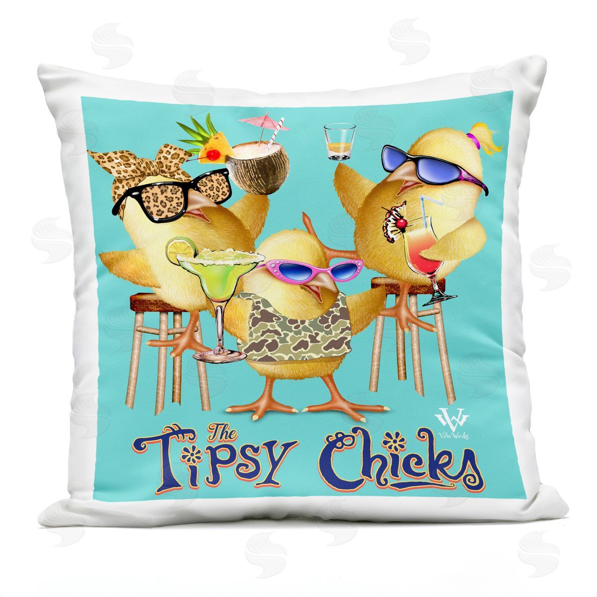 Jim Baldwin Tipsy Chicks Groovy Plush Polyester Art Print Pillow
