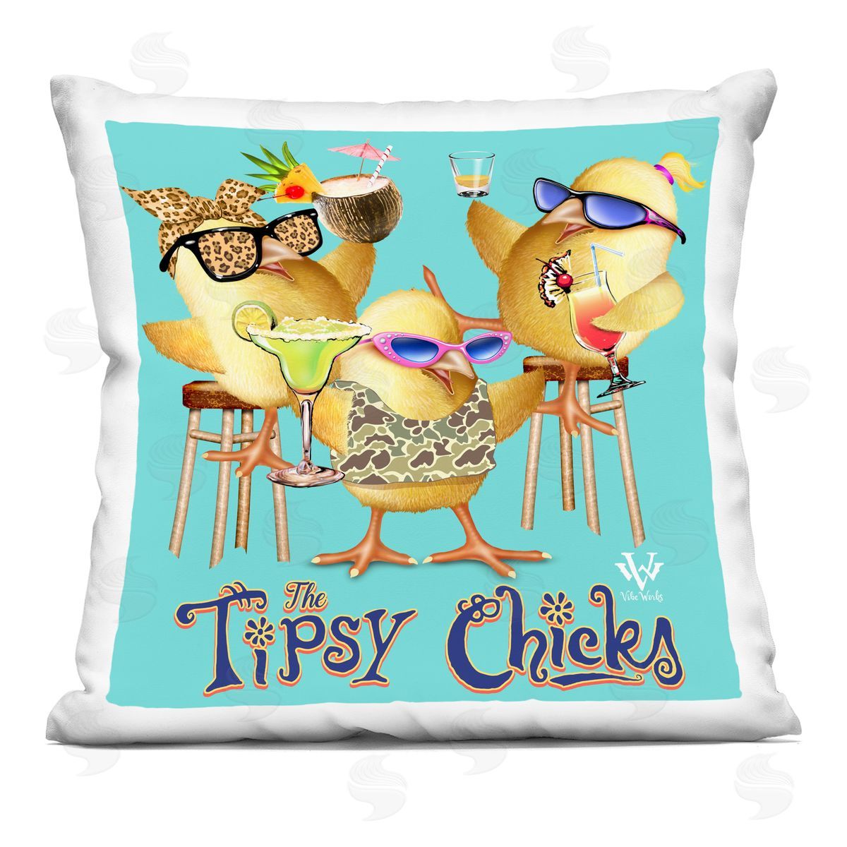 Jim Baldwin Tipsy Chicks Groovy Plush Polyester Art Print Pillow