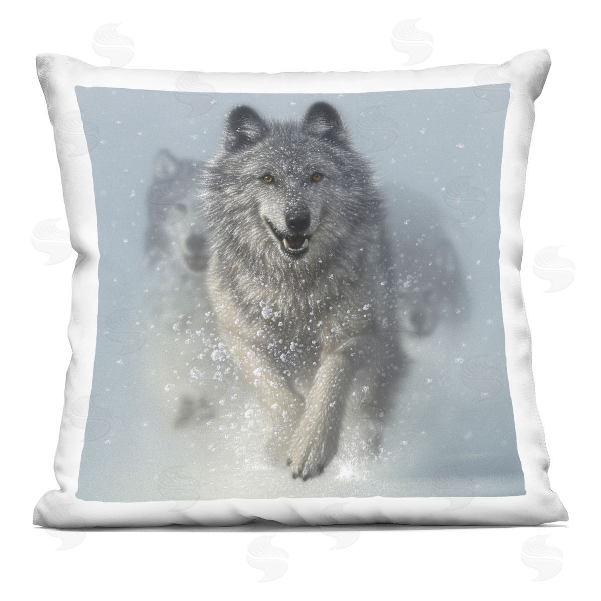 Collin Bogle Snow Plow Running Wolf Pack Plush Polyester Art Print Pillow