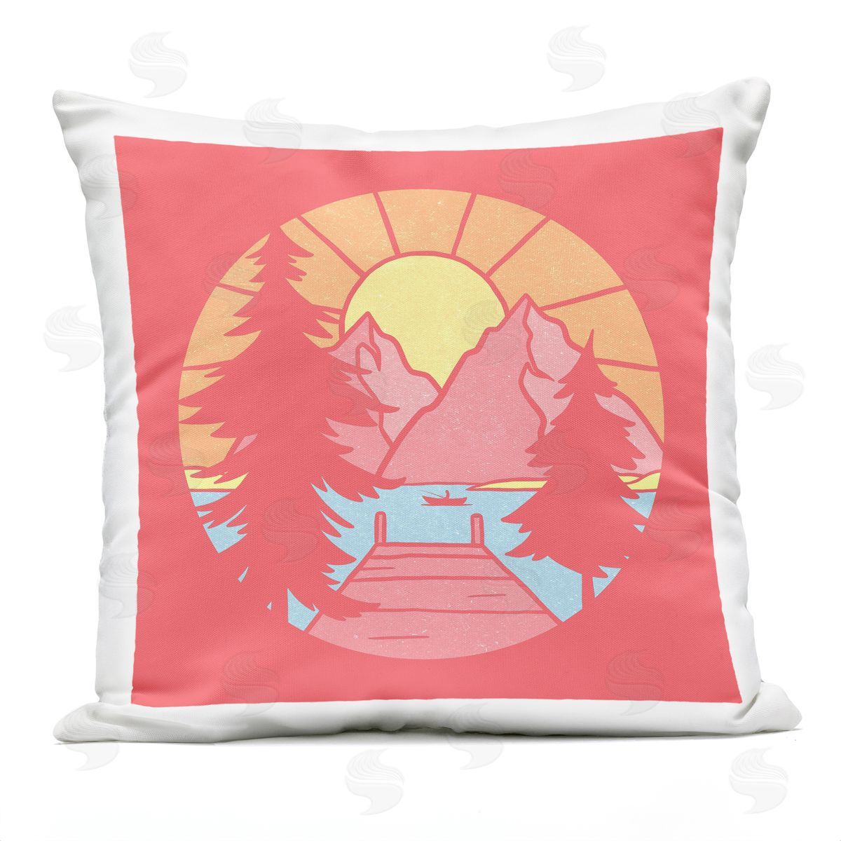 Jedco Brands, Inc. Retro Lake Dock Warm Tones Plush Polyester Art Print Pillow