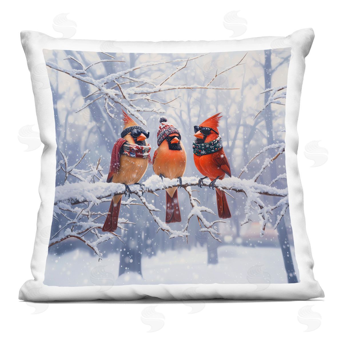 Jim Baldwin Cardinals on Winter Branch Plush Polyester Art Print Pillow