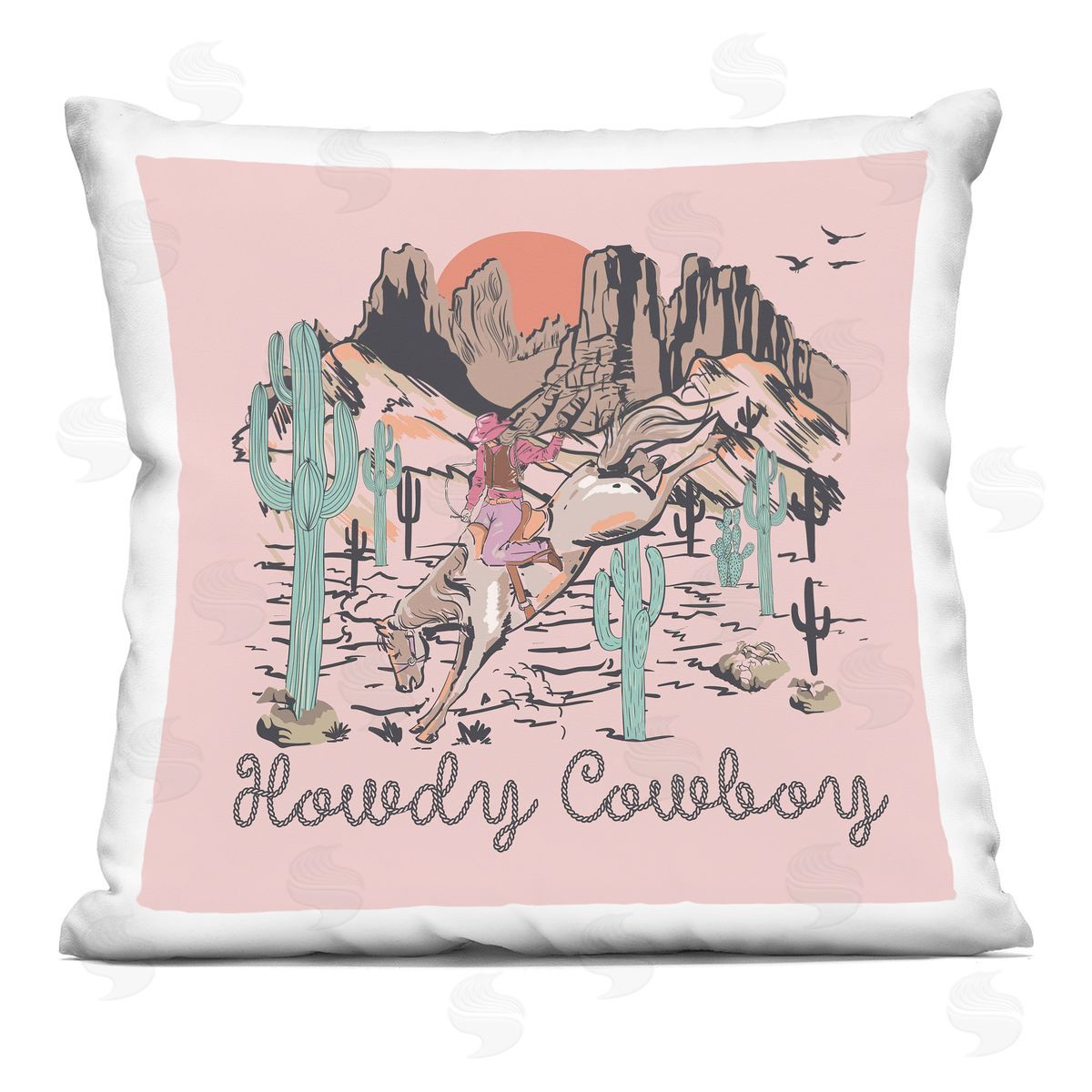 Jedco Brands, Inc. Howdy Cowboy Pink Canyon Plush Polyester Art Print Pillow