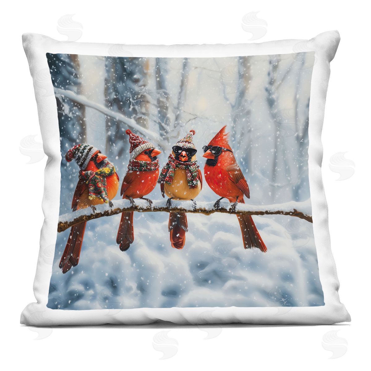 Jim Baldwin Winter Dressed Cardinals Plush Polyester Art Print Pillow