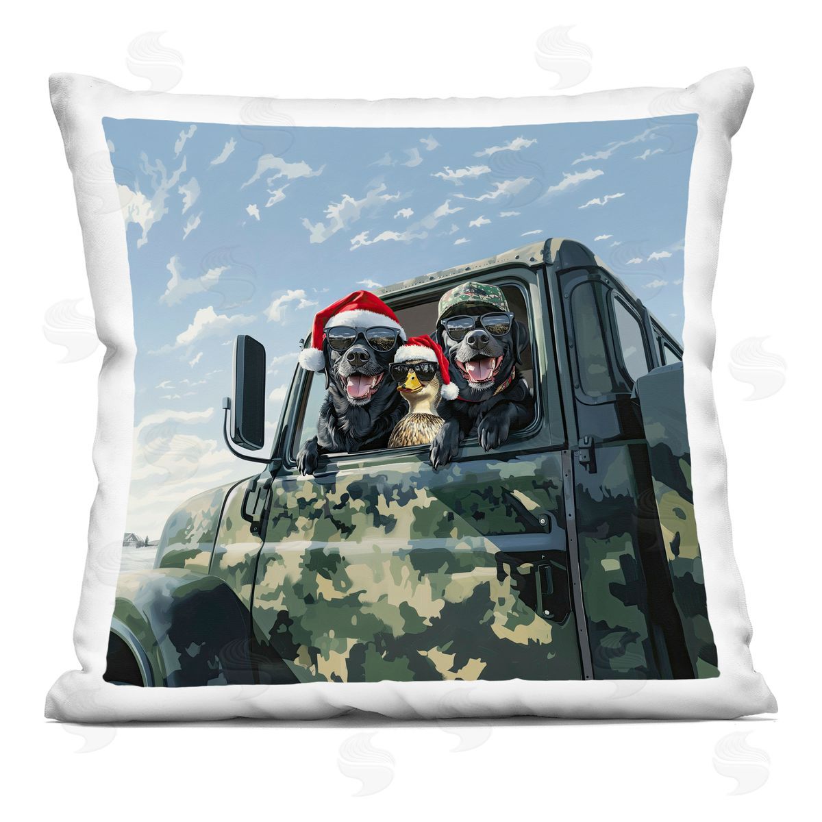 Jim Baldwin Santa Dogs & Duck Plush Polyester Art Print Pillow