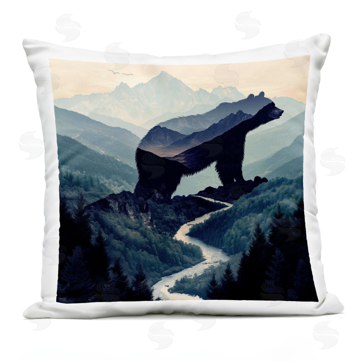 Jim Baldwin Bear Rock Silhouette Plush Polyester Art Print Pillow