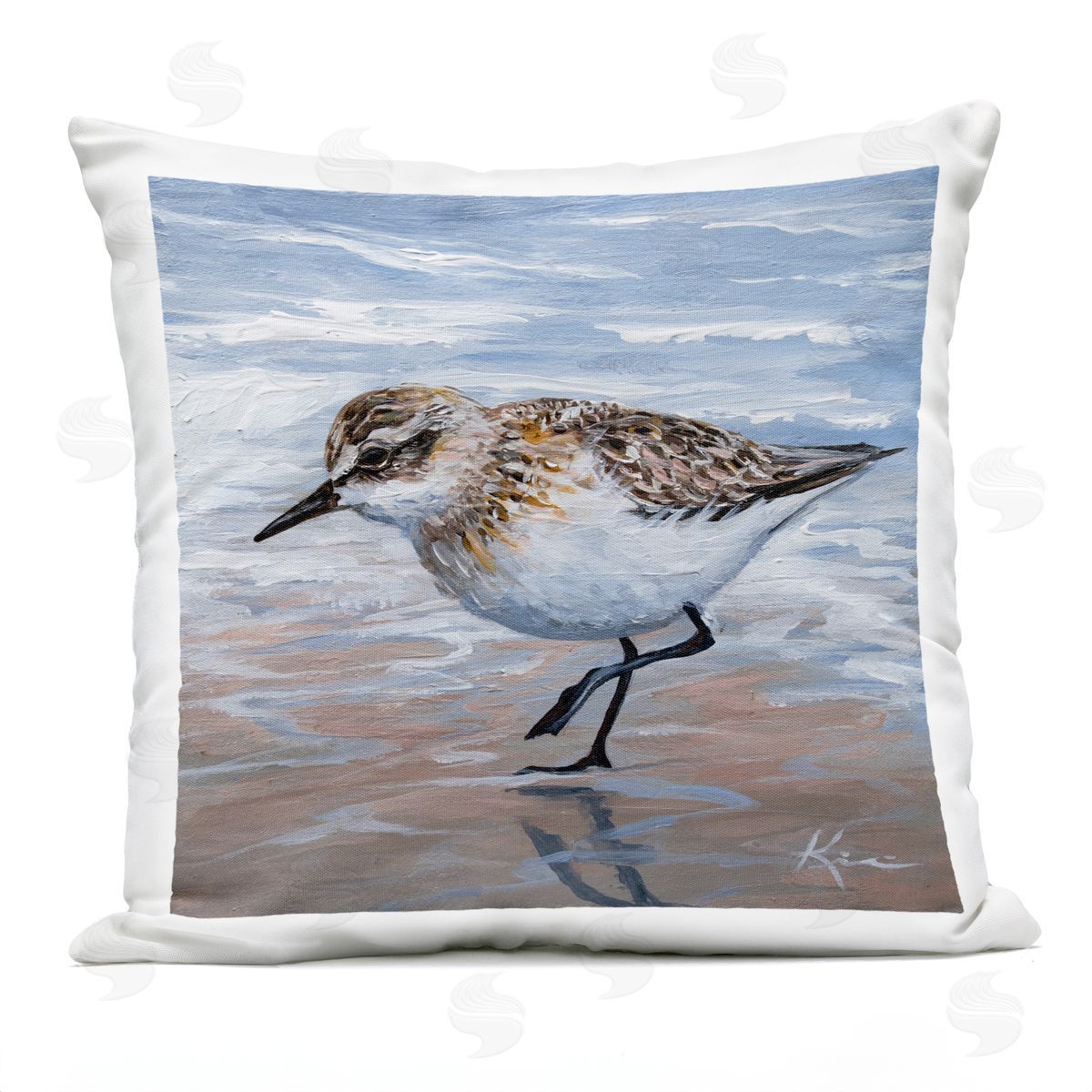 Lindsay Kivi Fine Art Sand Piper Shore Painting Plush Polyester Art Print Pillow