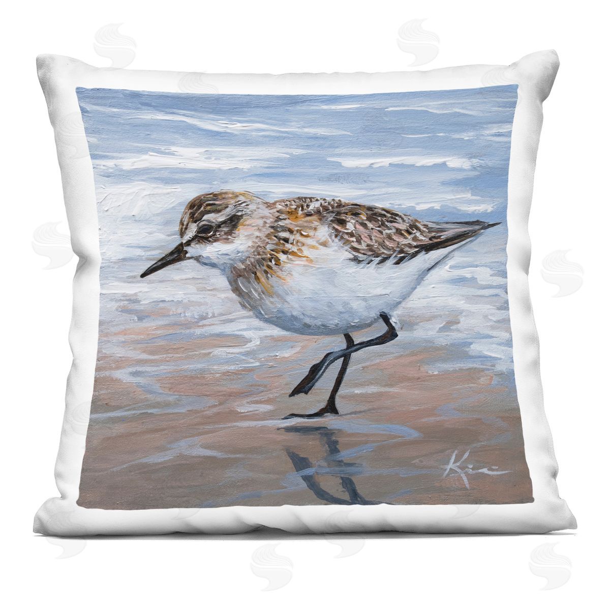 Lindsay Kivi Fine Art Sand Piper Shore Painting Plush Polyester Art Print Pillow