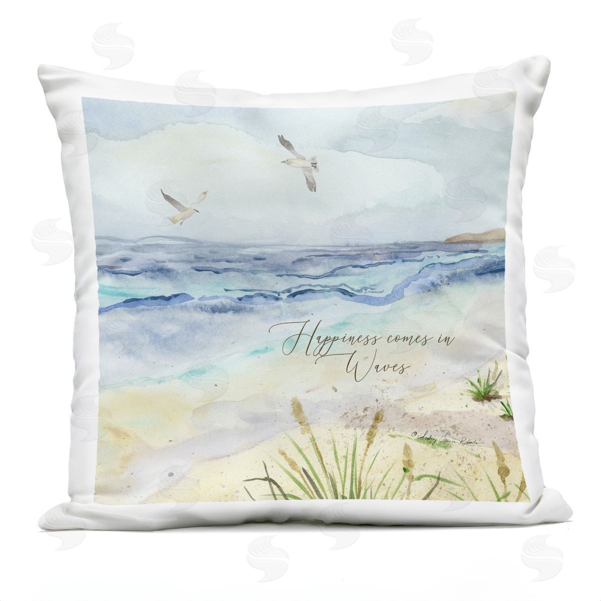 Audrey Jeanne Roberts Inspiring Happiness Coastal Scene Plush Polyester Art Print Pillow