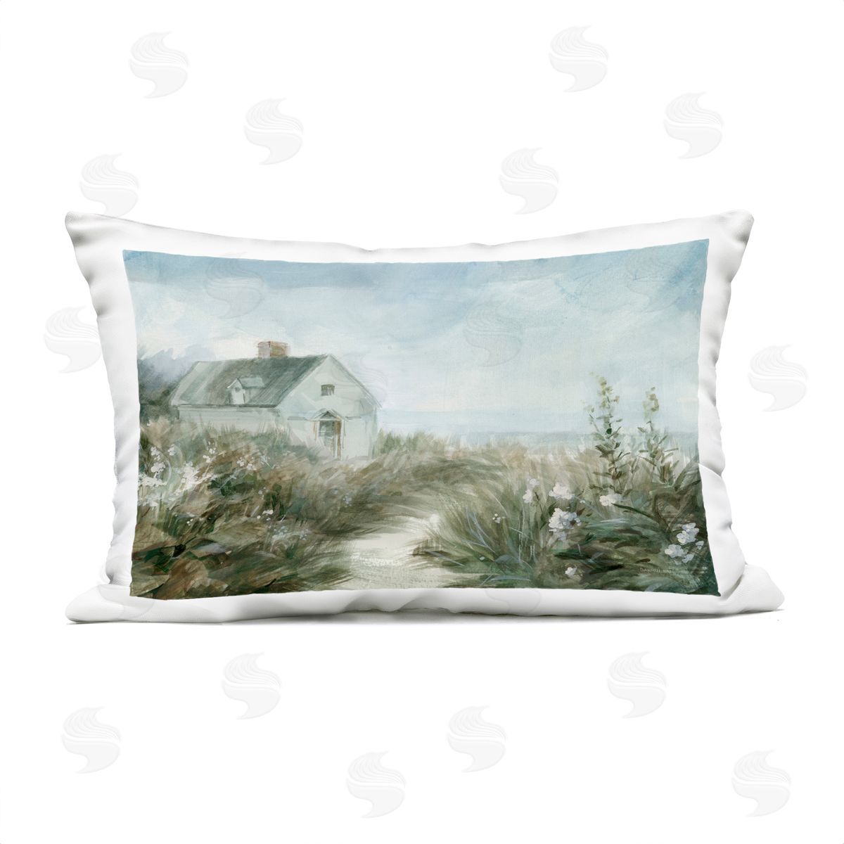 Danhui Nai Windswept Cottage by Sea Outdoor Printed Pillow