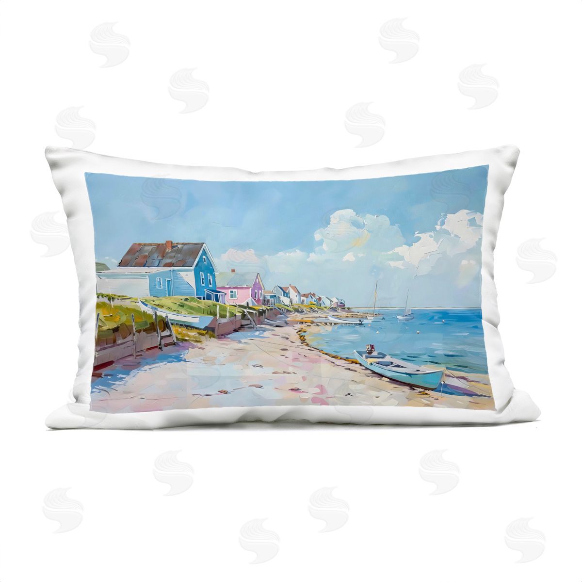 LSR Design Studio Coastal Beachside Cabanas Outdoor Printed Pillow