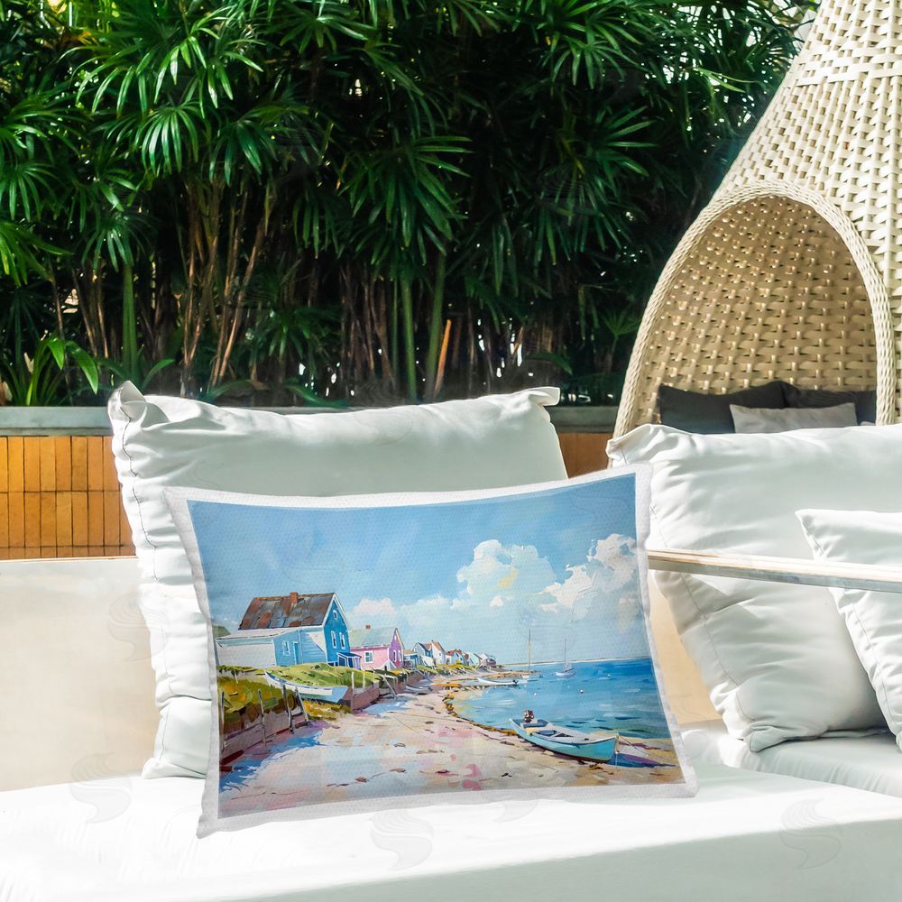 LSR Design Studio Coastal Beachside Cabanas Outdoor Rectangular Pillow on Patio