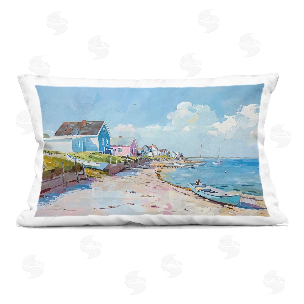 LSR Design Studio Coastal Beachside Cabanas Indoor Printed Pillow Art